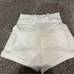 Liz Lange white maternity shorts with over the belly panel